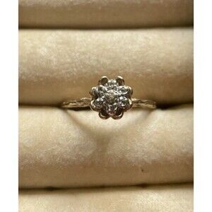 Vintage 1980s 10K Yellow Gold Diamond Flower Stacking Tulip Ring Size 7